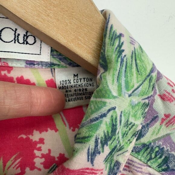 Shore Club Men’s Vintage Pink Tropical Hawaiian Tiki Short Sleeve Buttondown - Picture 5 of 8